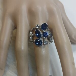 Paparazzi Silver Ring with Blue Accents Strech